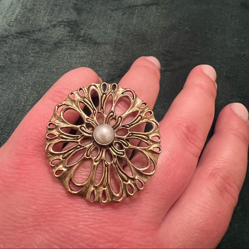 Sara Blaine sterling, brass and pearl ring